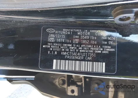 2015 Hyundai Accent Gs из США, поврежденный, VIN KMHCT5AE4FU217351
